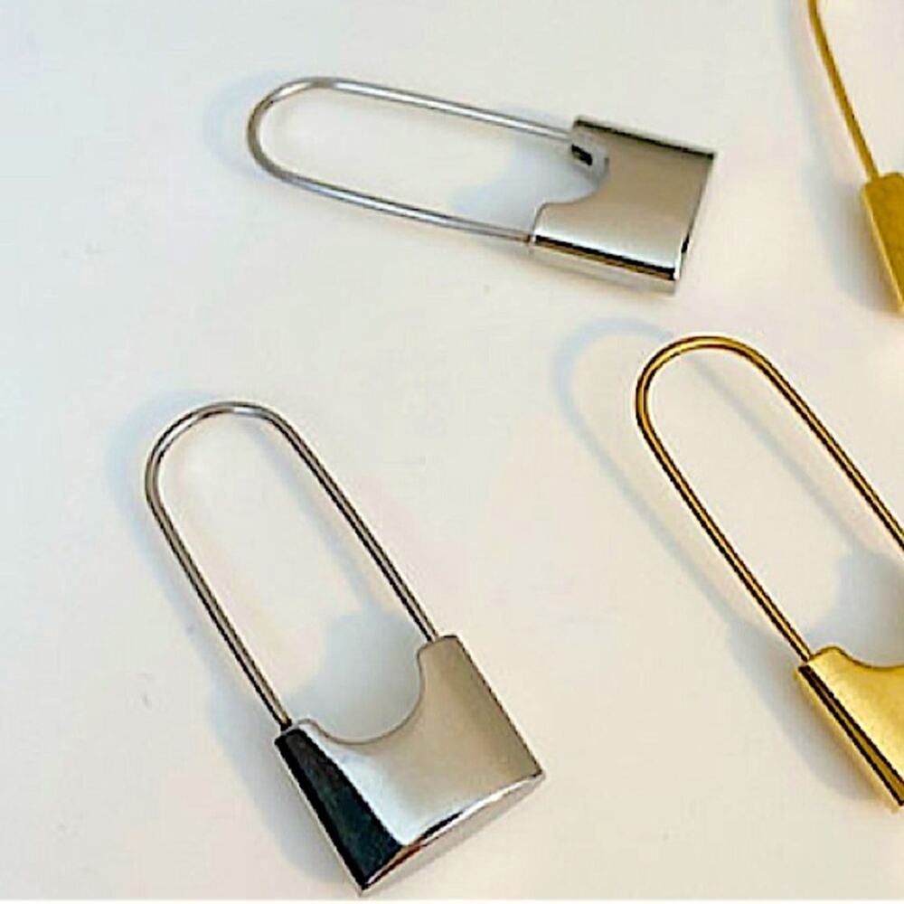 Silver Lock Safety Pin Earrings, Minimalist, Dainty, Gift For Teenager - Picture 7 of 9